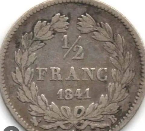 moneda de 1/2 Franco francés de 1841.
