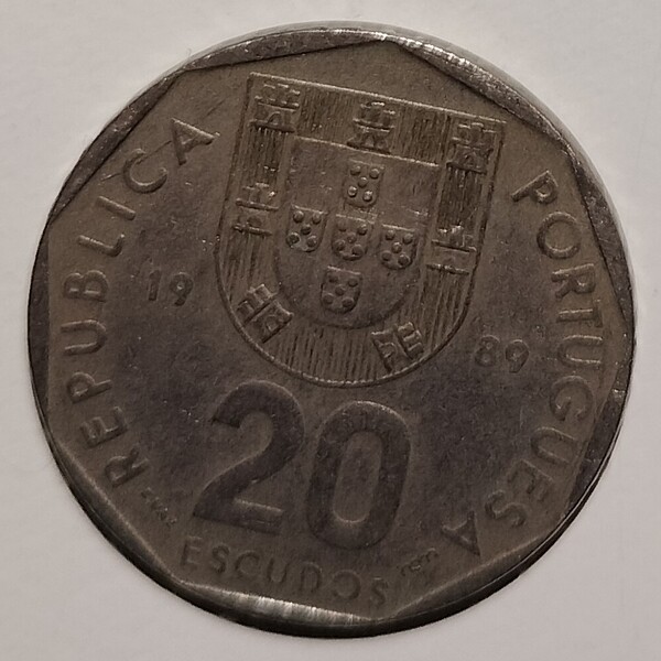 Moneda 20 Escudos portugueses año 1989