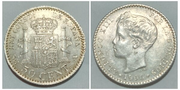 Moneda 50 céntimos Alfonso XIII año 1900