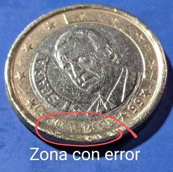 ●Vendo moneda de 1 € de  1999 higienizada con errores de acuñacion (ver fotos ).