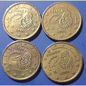 11☆☆ Vendo lote 4 monedas de 10 céntimos de euro ( higienizadas ) de España del año 2001.