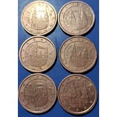 19☆☆ Vendo lote 6 monedas de 2 céntimos de euro ( higienizadas ) de España del 1999, 2000 y 2001