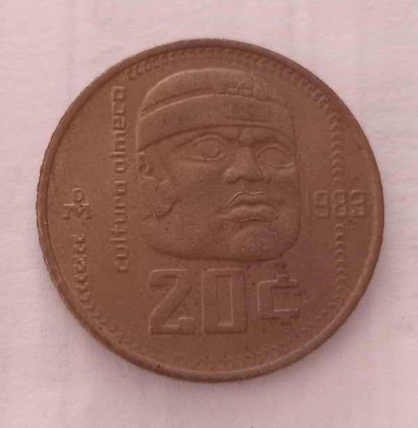 Moneda de 20 Centavos 1983 Cultura Olmeca