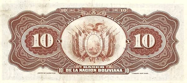 10 Bolivianos overprinted