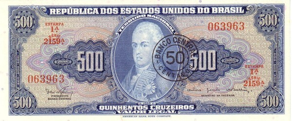 50 Centavos (Umschlag auf 500-Cruzeiros-Banknote gedruckt)