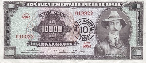 10 cruzeiros novos (überdruckt auf 10000 cruzeiros)