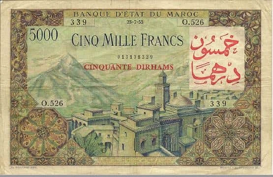 50 Dirhams (Überdruckt in 5000 Franken)