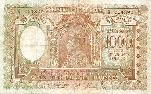 1000 Rupien (Indische Regierung)