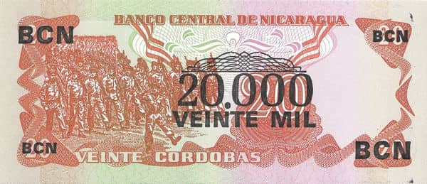 20000 Cordobas overprinted on 20 Cordobas