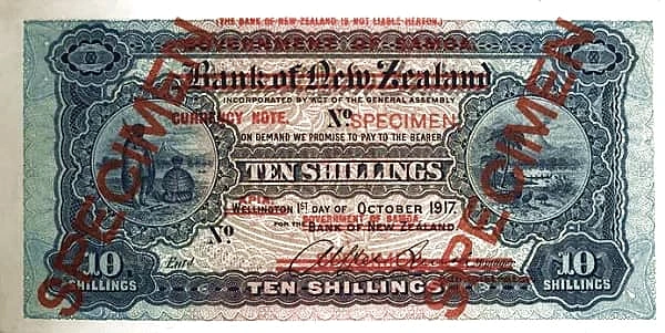 10 Schilling (Überdruckt in 10 neuseeländischen Schillingen)