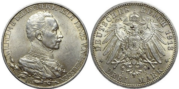 3 mark (25. Jahrestag der Herrschaft von Wilhelm II.)