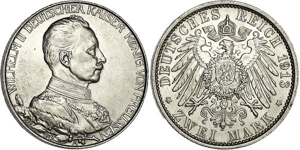 2 mark (25. Jahrestag der Herrschaft von Wilhelm II.)