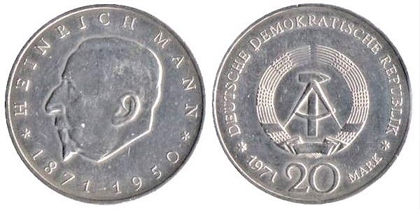 20 mark (Hundertjähriges Jubiläum der Geburt von Heinrich Mann)