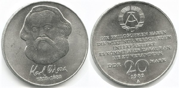 20 mark (Hundertjähriges Jubiläum des Todes von Karl Marx)