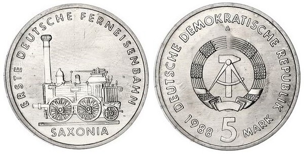 5 mark (150. Jahrestag der ersten deutschen Lokomotive aus Sachsen)