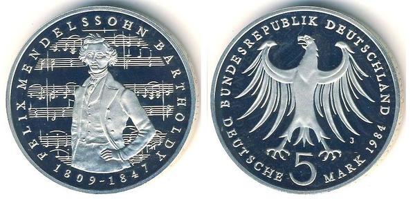 5 mark (175. Jahrestag der Veröffentlichung von Felix Menndelssohn Bartholdy)