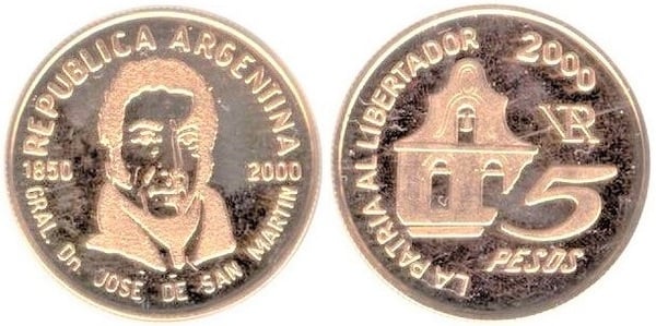 5 pesos (150. Jahrestag des Todes von General San Martín)