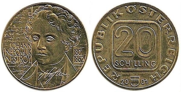 20 schilling (200. Jahrestag der Geburt von Johann Nepomuk Nestroy)