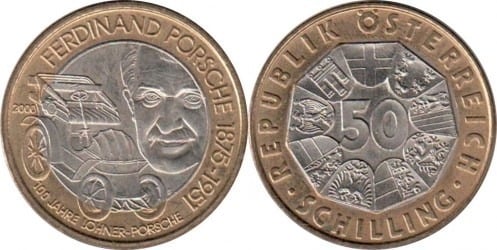 50 Schilling (125. Jahrestag der Geburt von Ferdinand Porsche)