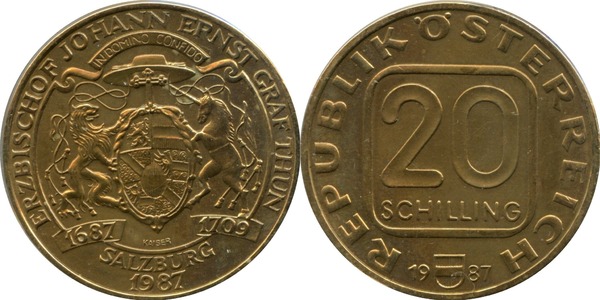 20 schilling (300-jähriges Jubiläum von Erzbischof J. Graf Thun)