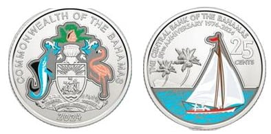 25 cents (50 años del Banco Central de las Bahamas)