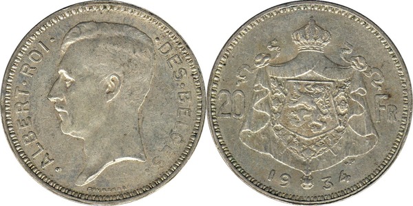 20 francs (Albert I. der Belgier)