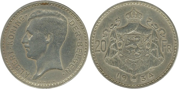 20 francs (Alberto I. der Belgen)