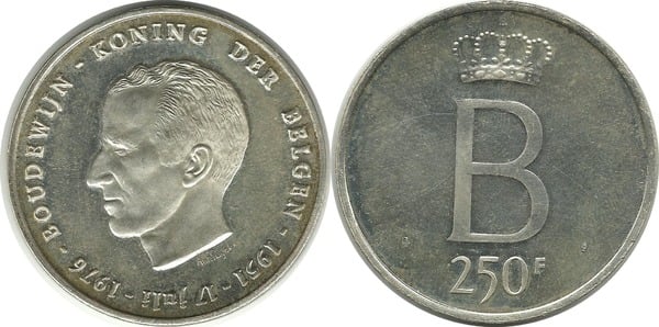 250 francs (Silbernes Thronjubiläum von Baldwin I. der Belgen)