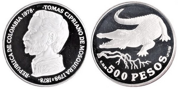 500 pesos (Hundertjähriges Jubiläum des Todes von Tomas Cipriano de Mosquera)