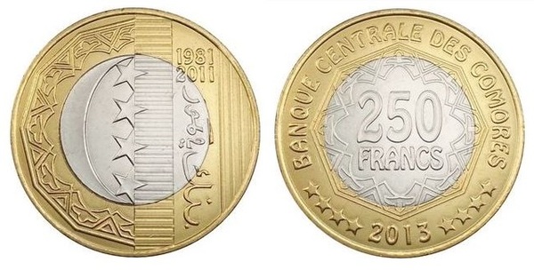 250 francs (30-jähriges Bestehen der Zentralbank)