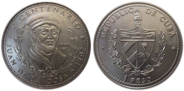 1 peso (V Cent. Entdeckung Amerikas - Juan de la Cosa)