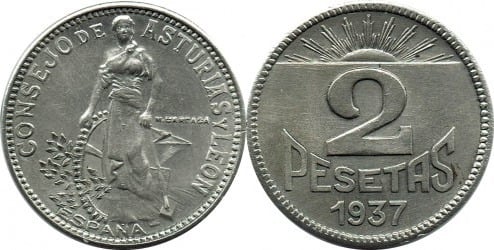 2 pesetas (Rat von Asturien und Leon)