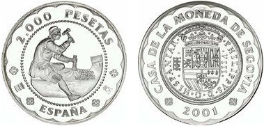 2.000 pesetas ( 500. Jahrestag der Münze von Segovia)