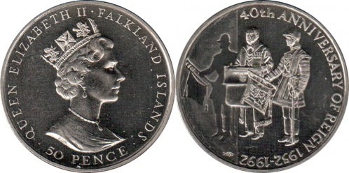 50 pence (40. Jahrestag der Herrschaft von Isabella II)