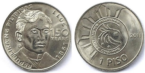 1 piso (150. Jahrestag der Geburt von José Rizal)