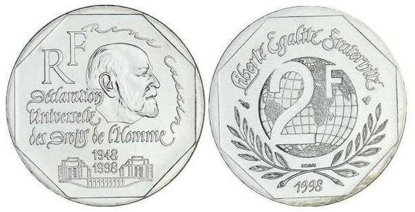 2 francs (50. Jahrestag der Erklärung der Menschenrechte)