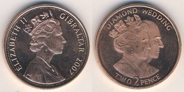 2 pence (60. Jahrestag der Hochzeit von Elizabeth II. und Prinz Philip)