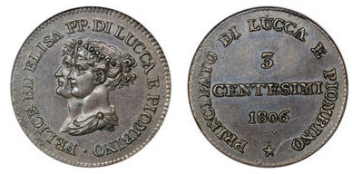 3 centesimi  (Fürstentum Lucca und Piombino)