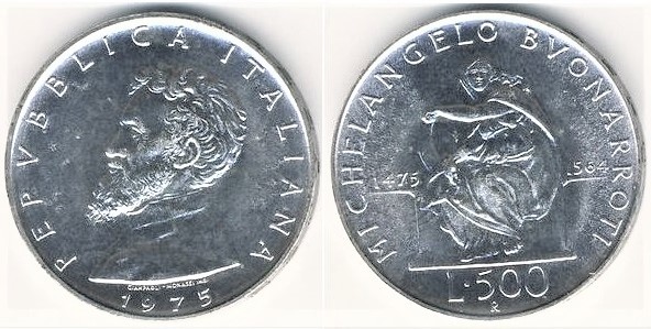 500 lire (500. Jahrestag der Geburt von Michelangelo Buonarroti)