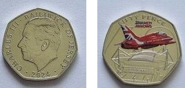 50 pence (Rote Pfeile über dem Millennium Stadium - Farbe)