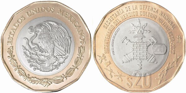 20 pesos (200. Jahrestag des heroischen Militärkollegs 1823-2023)