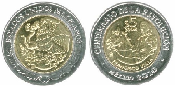 5 pesos (Hundertjahrfeier der Revolution-Francisco Villa)