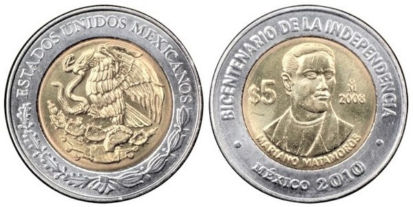 5 pesos (Zweihundertjahrfeier der Unabhängigkeit-Mariano Matamoros)