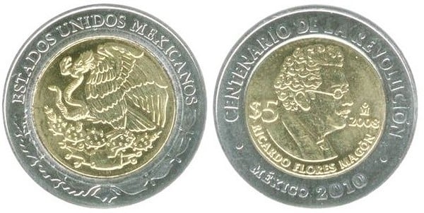 5 pesos (Hundertjahrfeier der Revolution - Ricardo Flores Magón)