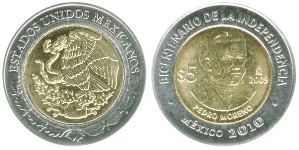 5 pesos (Zweihundertjahrfeier der Unabhängigkeit - Pedro Moreno)