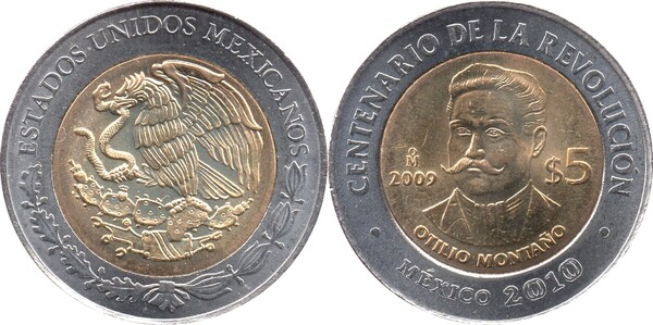 5 pesos (Hundertjahrfeier der Revolution - Otilio Montaño)