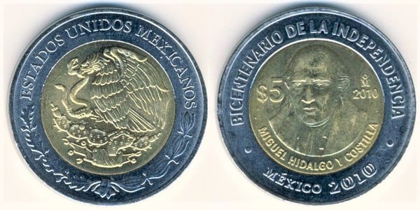 5 pesos (Zweihundertjahrfeier der Unabhängigkeit - Miguel Hidalgo y Costilla)