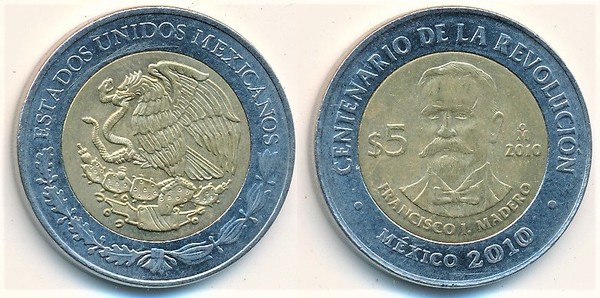 5 pesos (Hundertjahrfeier der Revolution-Francisco I. Madero)