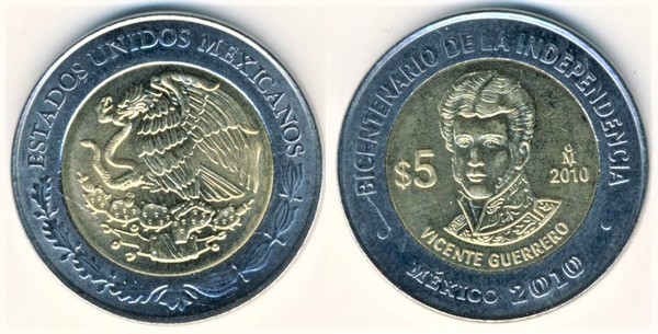 5 pesos (Zweihundertjahrfeier der Unabhängigkeit - Vicente Guerrero)