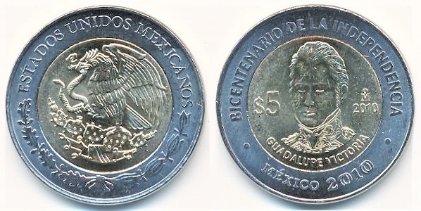 5 pesos (Zweihundertjahrfeier der Unabhängigkeit - Guadalupe Victoria)